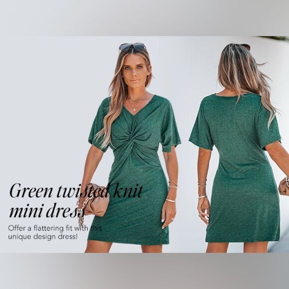 CUPSHE M V-Neck Mini Dress Short Sleeves Twisted Front Dresses Casual Summer - Picture 1 of 12
